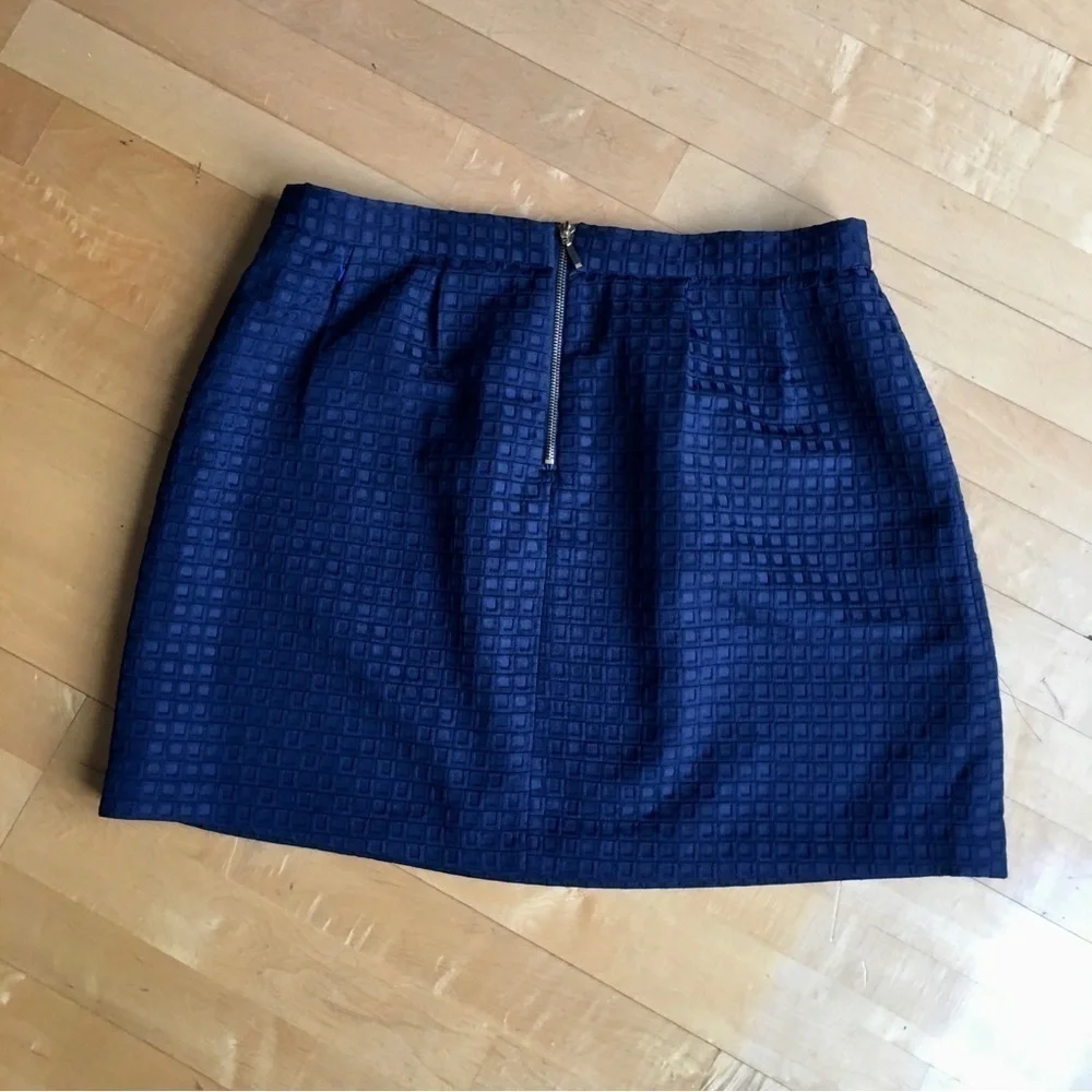 Katherine Barclay Mini Skirt, Abstract, Mod, Classic Navy Blue, Gold, Size 14